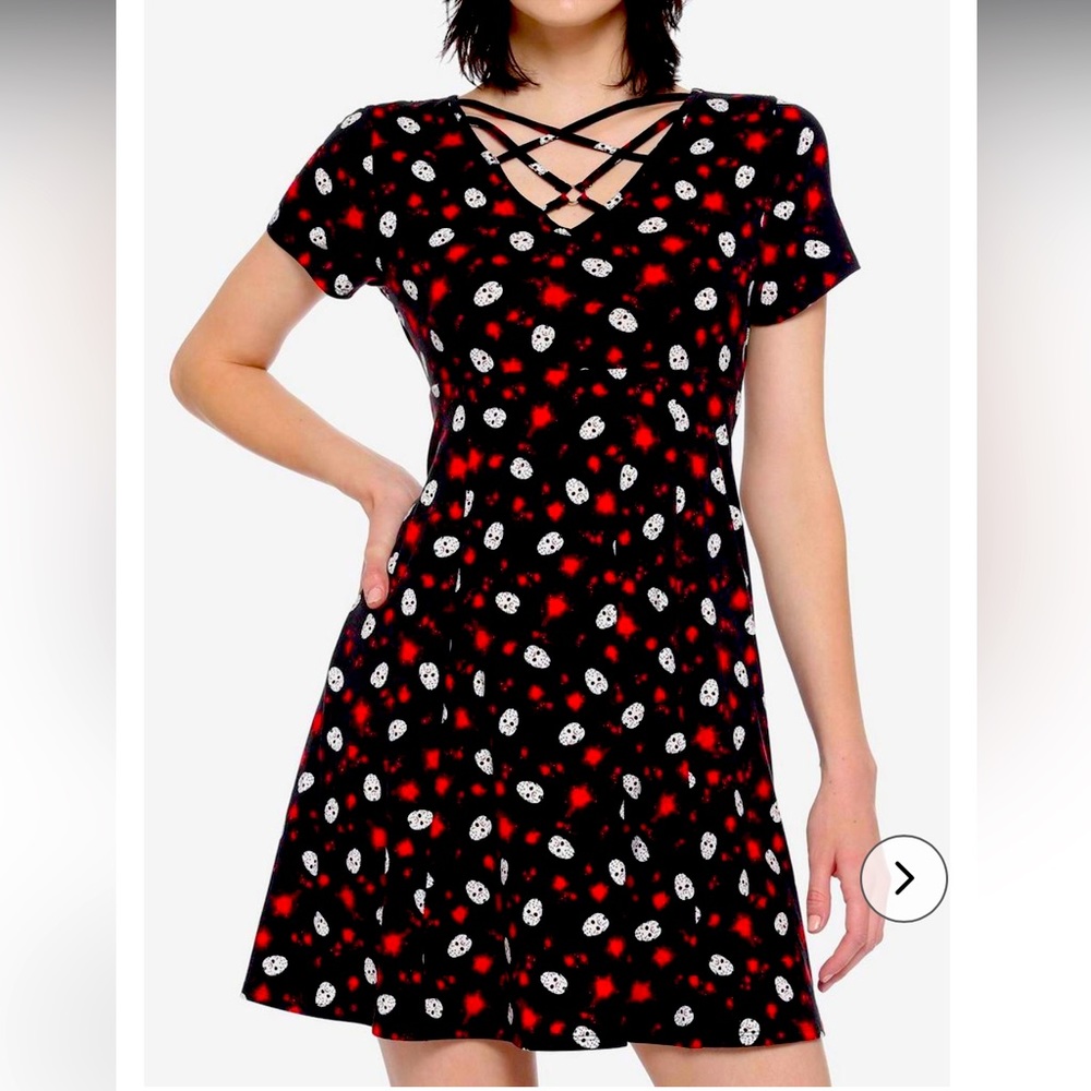 Friday The 13th Strappy Skater Dress Jason Mask Blood Splatter Horror Size Small